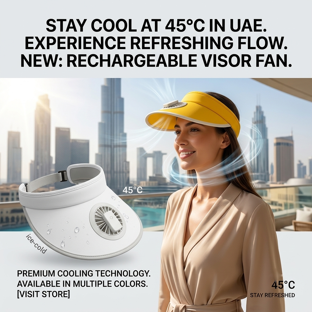 Rechargeable Cooling Fan Sun Visor Cap – USB Rechargeable | UV Protection | Adjustable