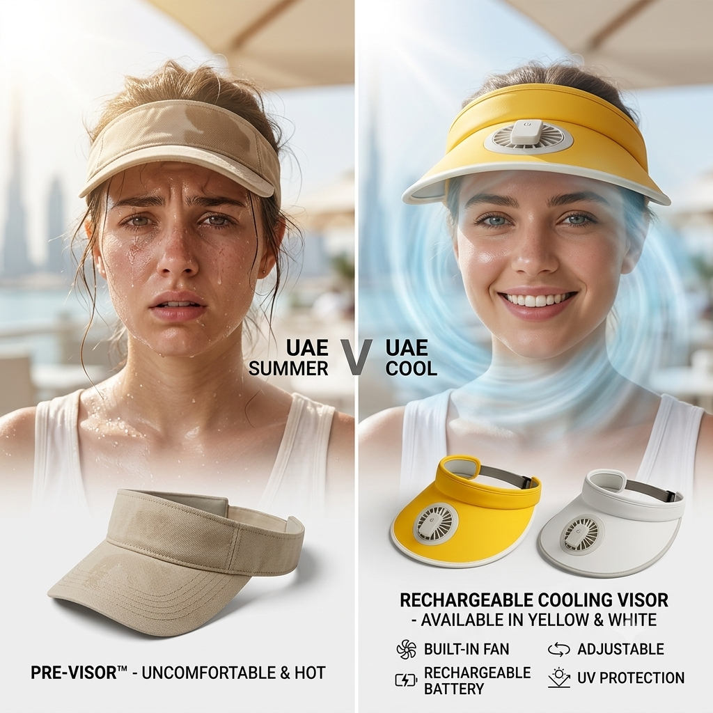 Rechargeable Cooling Fan Sun Visor Cap – USB Rechargeable | UV Protection | Adjustable